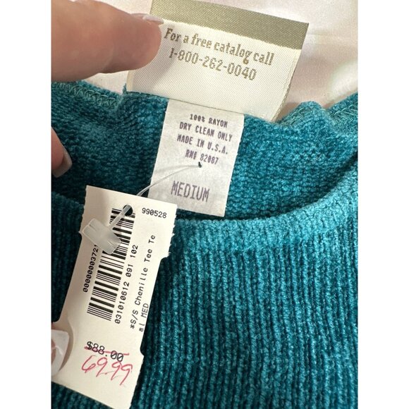 Coldwater Creek Women’s Size M Teal Chenille Pullover Sweater Top Rayon Blend - Picture 4 of 6